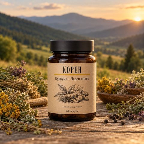 Бурканче Корен Куркума + Черен пипер — 60 капсули, хранителна добавка