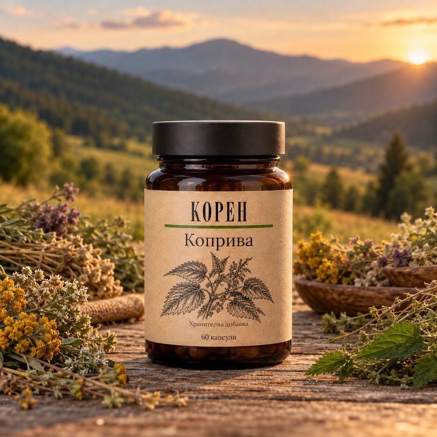 Бурканче Корен Коприва — 60 капсули, хранителна добавка