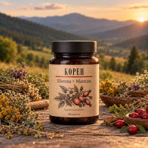 Бурканче Корен Шипка + Манган — 60 капсули, хранителна добавка